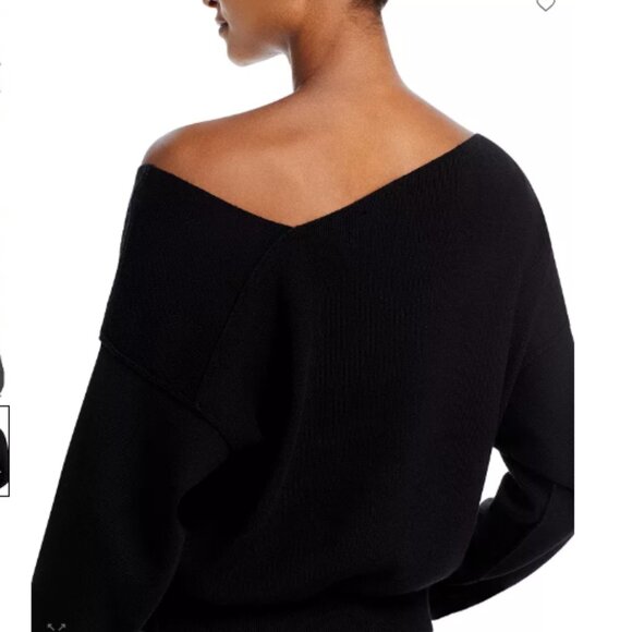 Line & Dot Favorite Geometric Neck Sweater size Medium Black Chic Glam Party Top - Picture 2 of 8